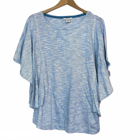 NEW NWT WESTBOUND Short Flutter Sleeve Tee Blue White Stripe Cotton Viscose Boho - Picture 2 of 8